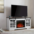 Meuble TV de cheminée blanc 59,13 po avec portes coulissantes en verre et étagère de rangement pour téléviseurs jusqu'à 65 po
