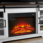 Meuble TV de cheminée blanc 59,13 po avec portes coulissantes en verre et étagère de rangement pour téléviseurs jusqu'à 65 po