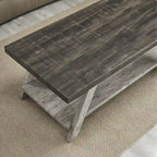 Table basse contemporaine en bois bicolore vieilli pour salon avec étagère