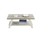 Table basse contemporaine en bois bicolore vieilli pour salon avec étagère