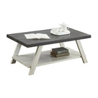 Table basse contemporaine en bois bicolore vieilli pour salon avec étagère