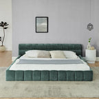 Cadre de lit King Size capitonné en tissu chenille, lit plateforme robuste avec tête de lit et cadre en bois massif