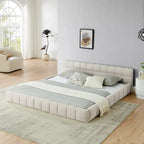 Cadre de lit King Size capitonné en tissu chenille, lit plateforme robuste avec tête de lit et cadre en bois massif
