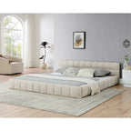 Cadre de lit King Size capitonné en tissu chenille, lit plateforme robuste avec tête de lit et cadre en bois massif