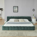 Cadre de lit King Size capitonné en tissu chenille, lit plateforme robuste avec tête de lit et cadre en bois massif