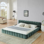 Cadre de lit King Size capitonné en tissu chenille, lit plateforme robuste avec tête de lit et cadre en bois massif