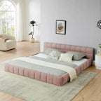 Cadre de lit King Size capitonné en tissu chenille, lit plateforme robuste avec tête de lit et cadre en bois massif