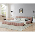 Cadre de lit King Size capitonné en tissu chenille, lit plateforme robuste avec tête de lit et cadre en bois massif