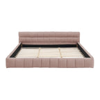 Cadre de lit King Size capitonné en tissu chenille, lit plateforme robuste avec tête de lit et cadre en bois massif