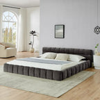 Cadre de lit King Size capitonné en tissu chenille, lit plateforme robuste avec tête de lit et cadre en bois massif