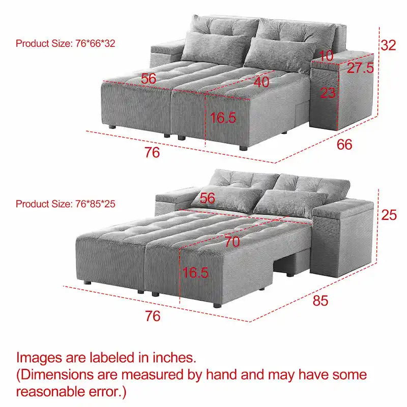 Canapé 3 places en velours côtelé modulable Emerson avec rangement et design personnalisable