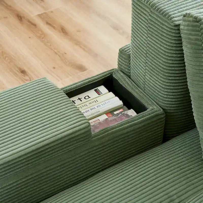 Canapé 3 places en velours côtelé modulable Emerson avec rangement et design personnalisable