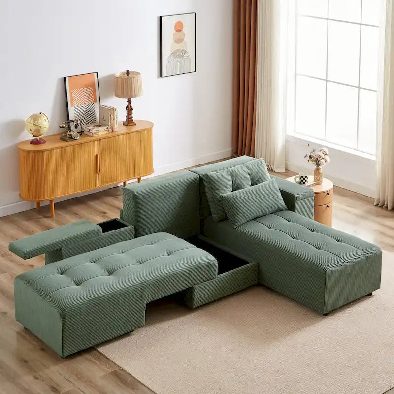 Canapé 3 places en velours côtelé modulable Emerson avec rangement et design personnalisable