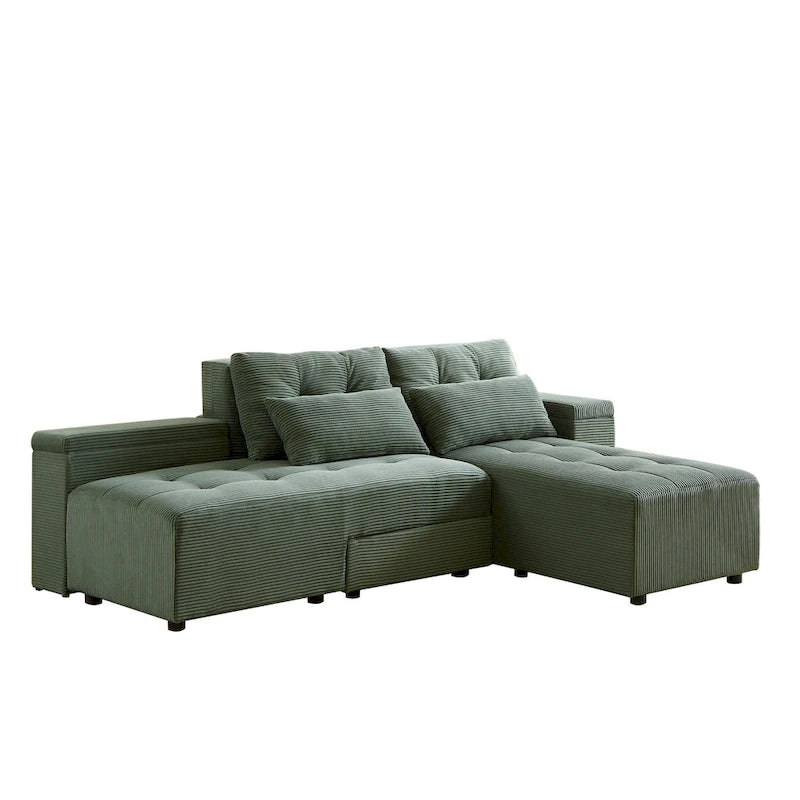 Canapé 3 places en velours côtelé modulable Emerson avec rangement et design personnalisable