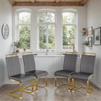 Chaise de salle à manger capitonnée à dossier haut en similicuir avec pieds en métal (Lot de 4)