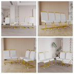 Chaise de salle à manger capitonnée à dossier haut en similicuir avec pieds en métal (Lot de 4)