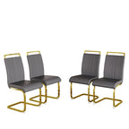 Chaise de salle à manger capitonnée à dossier haut en similicuir avec pieds en métal (Lot de 4)