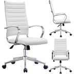 Fauteuil de bureau moderne à dossier haut, en cuir PU nervuré, pivotant et inclinable, pour salle de conférence, chaise de bureau avec coussin, pour patron
