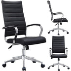 Fauteuil de bureau moderne à dossier haut, en cuir PU nervuré, pivotant et inclinable, pour salle de conférence, chaise de bureau avec coussin, pour patron