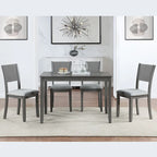 Ensemble table et chaises de salle à manger 5 pièces, table à manger rectangulaire en bois avec 4 chaises rembourrées à dossier haut et 1 banc