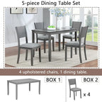 Ensemble table et chaises de salle à manger 5 pièces, table à manger rectangulaire en bois avec 4 chaises rembourrées à dossier haut et 1 banc