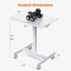 Petit bureau debout de 108 cm de hauteur, mobile, portable, sur roulettes, pour ordinateur portable, réglable en hauteur avec roues