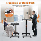 Petit bureau debout de 108 cm de hauteur, mobile, portable, sur roulettes, pour ordinateur portable, réglable en hauteur avec roues
