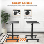 Petit bureau debout de 108 cm de hauteur, mobile, portable, sur roulettes, pour ordinateur portable, réglable en hauteur avec roues