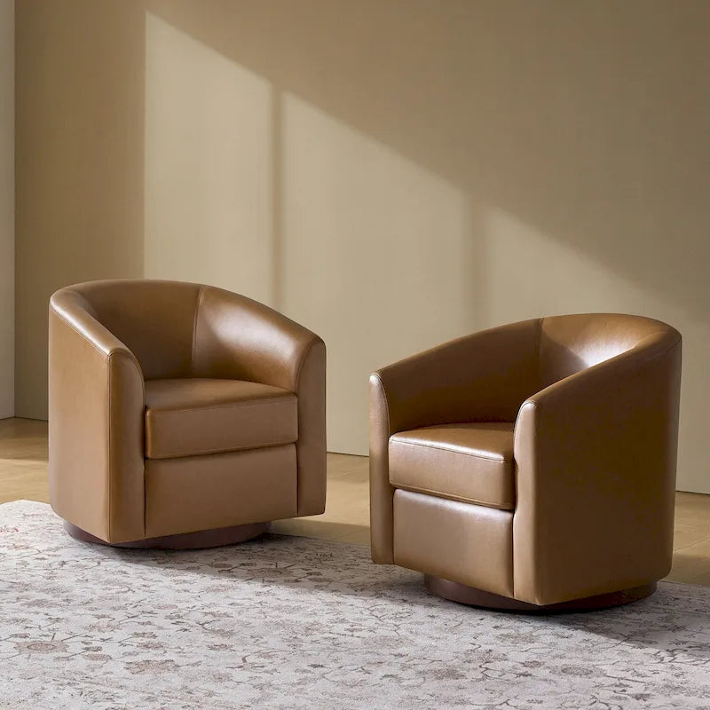Lot de 2 chaises Haley Modernes pivotantes en similicuir avec base en bois massif