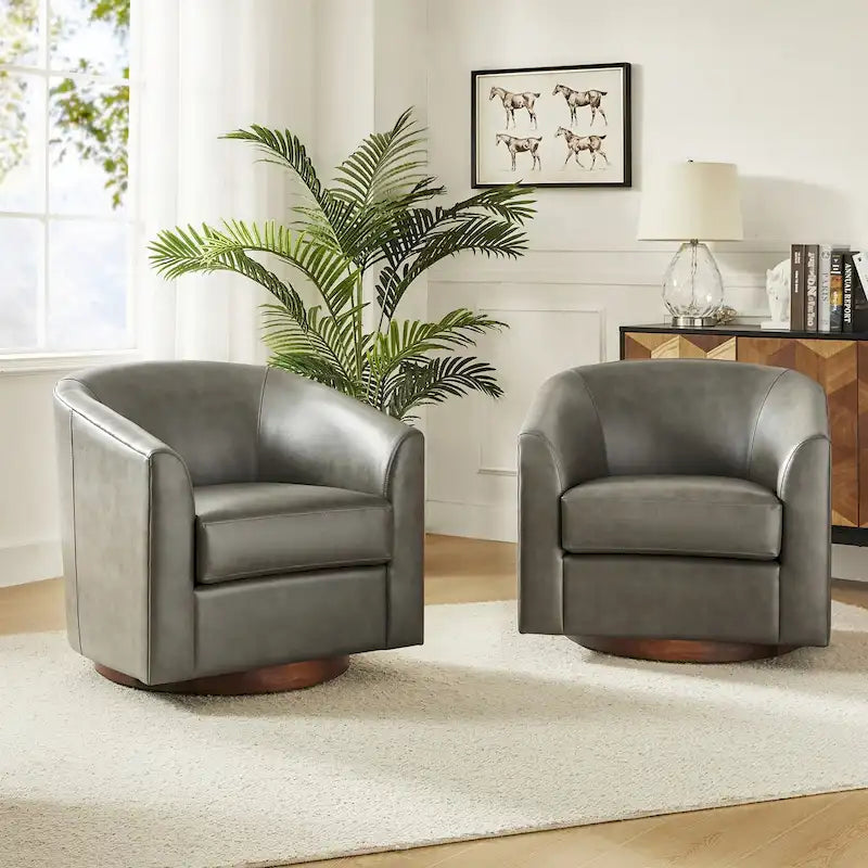 Lot de 2 chaises Haley Modernes pivotantes en similicuir avec base en bois massif