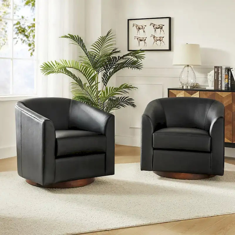 Lot de 2 chaises Haley Modernes pivotantes en similicuir avec base en bois massif