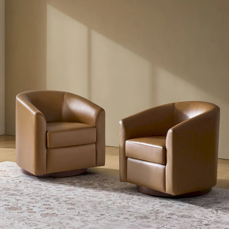 Lot de 2 chaises Haley Modernes pivotantes en similicuir avec base en bois massif