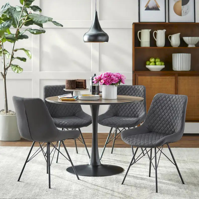 Ensemble de salle à manger rond 5 pièces en velours Kavitt de style moderne du milieu du siècle