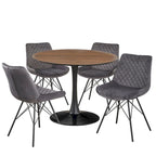 Ensemble de salle à manger rond 5 pièces en velours Kavitt de style moderne du milieu du siècle