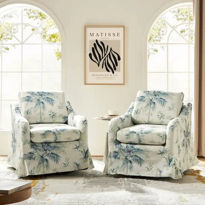 Fauteuil pivotant Alois avec housse florale et coussins amovibles, lot de 2