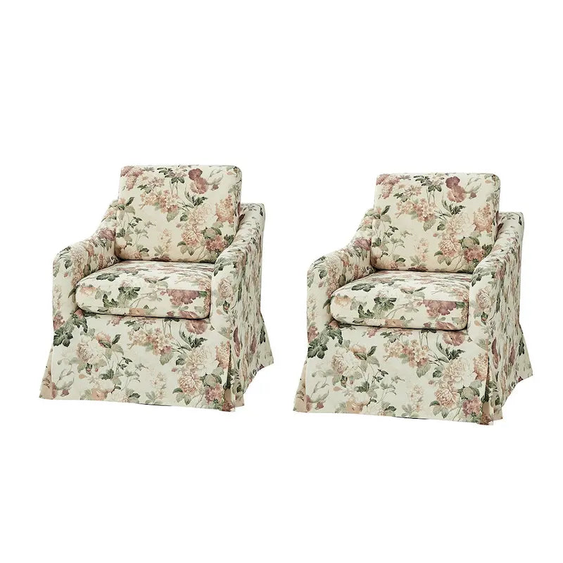Fauteuil pivotant Alois avec housse florale et coussins amovibles, lot de 2