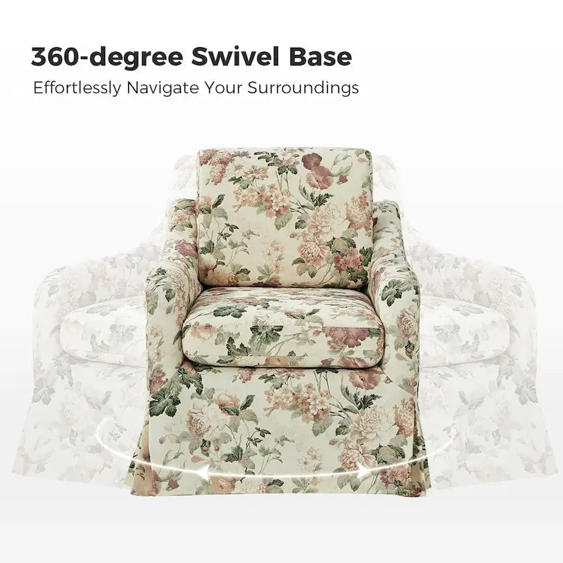 Fauteuil pivotant Alois avec housse florale et coussins amovibles, lot de 2