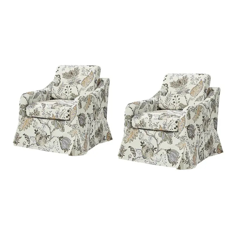 Fauteuil pivotant Alois avec housse florale et coussins amovibles, lot de 2