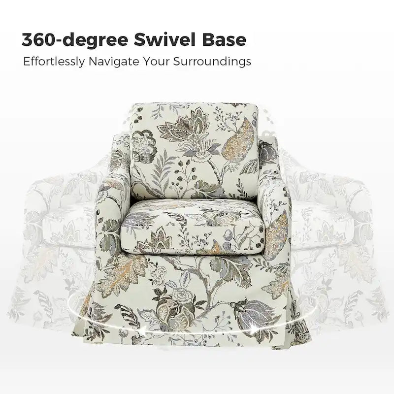 Fauteuil pivotant Alois avec housse florale et coussins amovibles, lot de 2