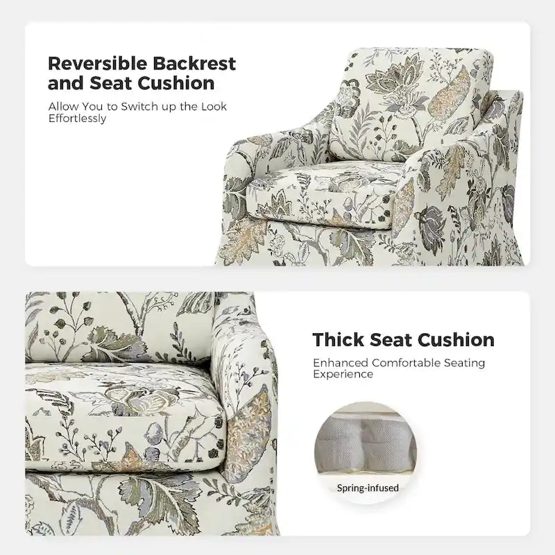 Fauteuil pivotant Alois avec housse florale et coussins amovibles, lot de 2