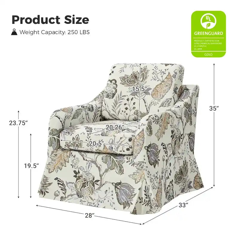 Fauteuil pivotant Alois avec housse florale et coussins amovibles, lot de 2