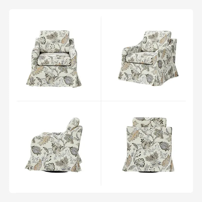 Fauteuil pivotant Alois avec housse florale et coussins amovibles, lot de 2
