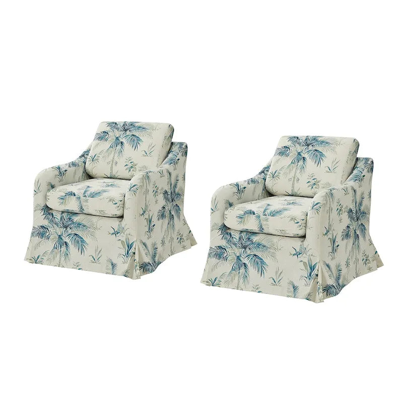 Fauteuil pivotant Alois avec housse florale et coussins amovibles, lot de 2