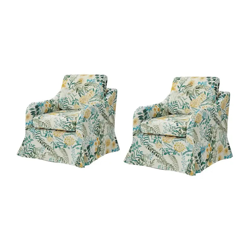 Fauteuil pivotant Alois avec housse florale et coussins amovibles, lot de 2