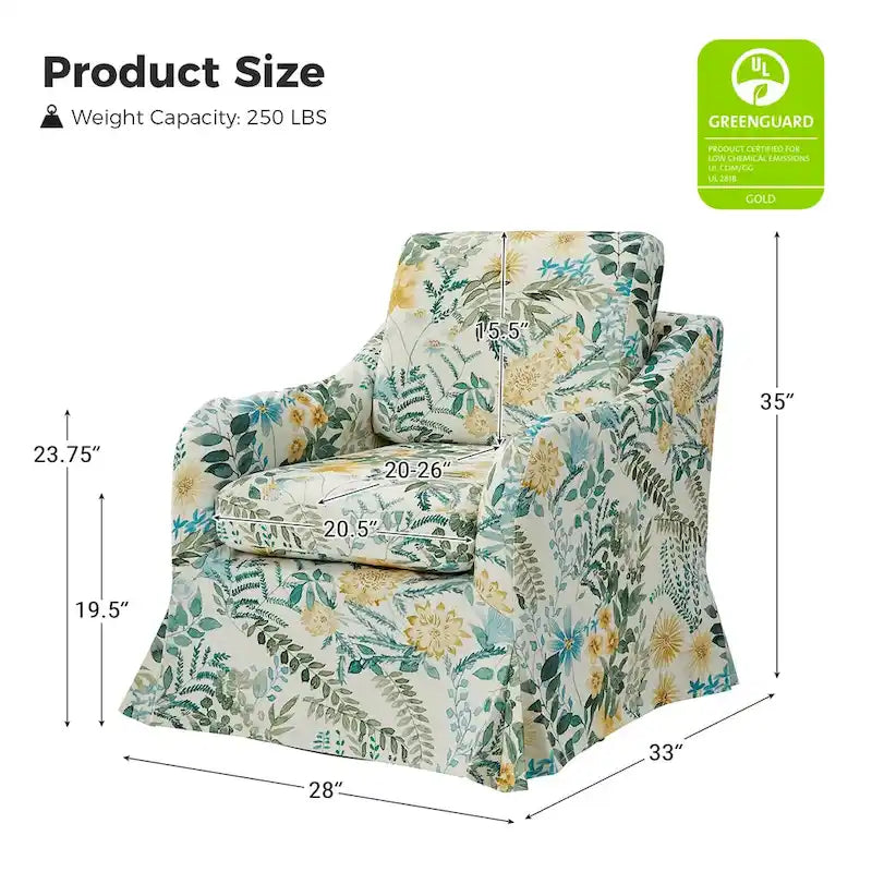 Fauteuil pivotant Alois avec housse florale et coussins amovibles, lot de 2