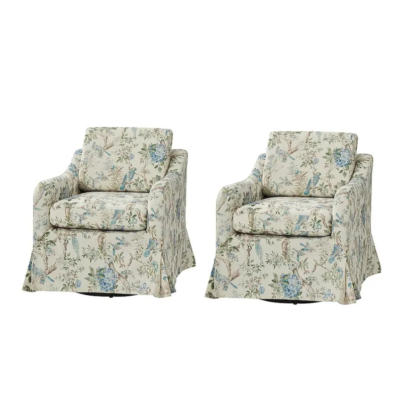 Fauteuil pivotant Alois avec housse florale et coussins amovibles, lot de 2