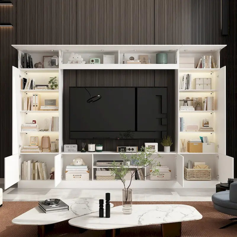 Meuble TV mural avec étagères pour téléviseurs jusqu'à 70 pouces, Console moderne