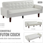 Canapé futon en similicuir, canapé-lit convertible capitonné de style scandinave avec pieds en bois