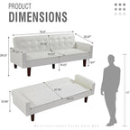 Canapé futon en similicuir, canapé-lit convertible capitonné de style scandinave avec pieds en bois