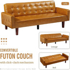 Canapé futon en similicuir, canapé-lit convertible capitonné de style scandinave avec pieds en bois